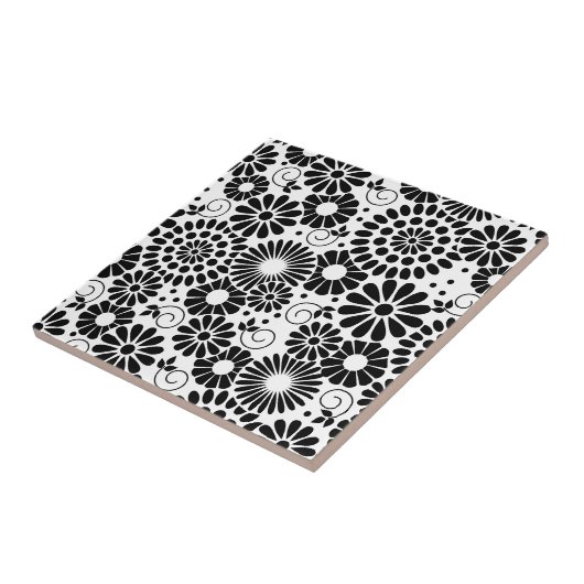 Carreau Carrelage de fleurs noires rétro (Côté)