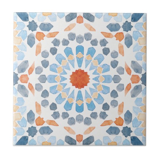 Carreau Carrelage de style marocain orange et bleu (Devant)