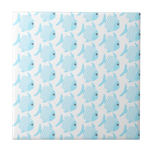 Carreau Carrelage Design Poisson Bleu Et Blanc (Devant)