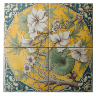 Carreau Carrelage en céramique à branche florale blanche