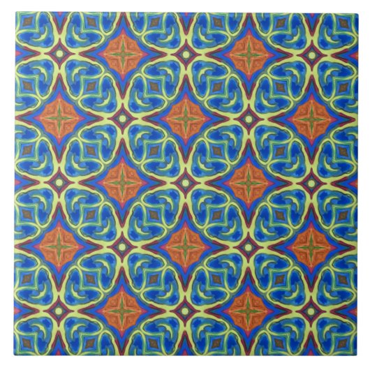 Carreau Carrelage en céramique à motif bleu royal et orang (Devant)