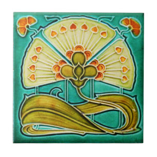 Carreau Carrelage en céramique Art Nouveau. Turquoise flor