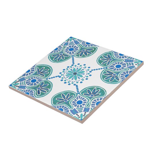 Carreau Carrelage en céramique avec motif bleu et vert (Côté)