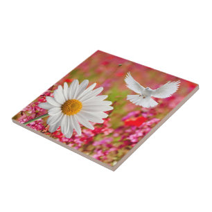 Carreau Carrelage en céramique blanc Daisy Dove Floral