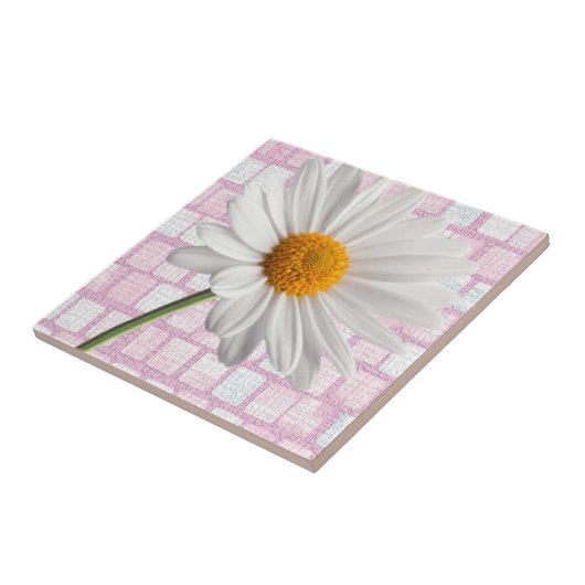 Carreau Carrelage en céramique blanc marguerite florale (Côté)