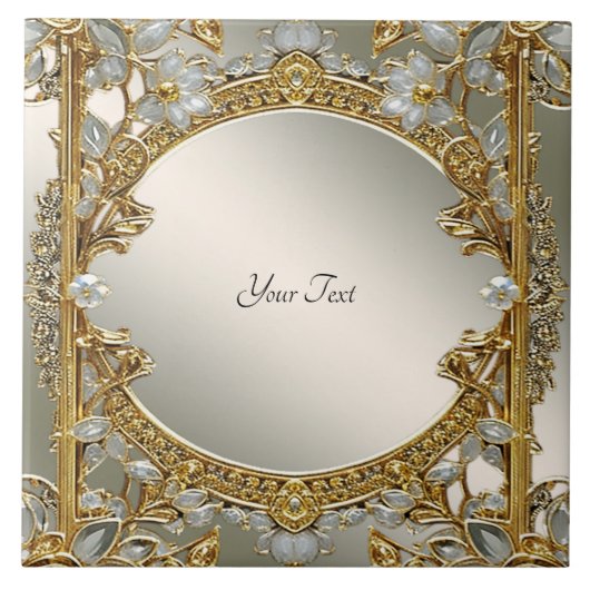 Carreau Carrelage en céramique blanche ornée d'or (Devant)