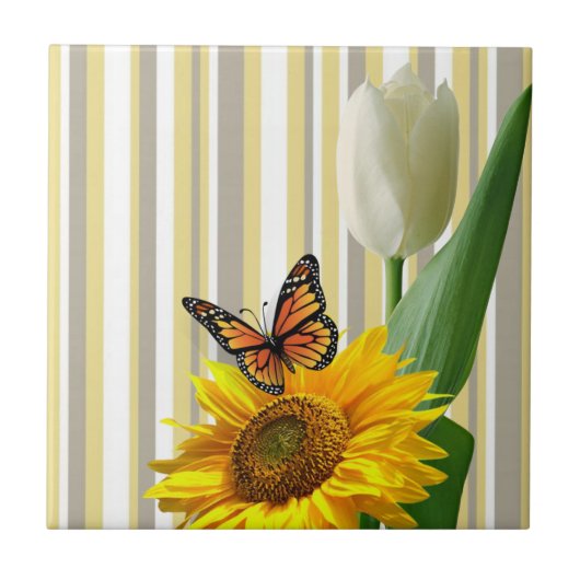 Carreau Carrelage en céramique Blancs Papillon Tulipe Flor (Devant)