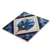 Carreau Carrelage en céramique bleu Art déco. (Côté)