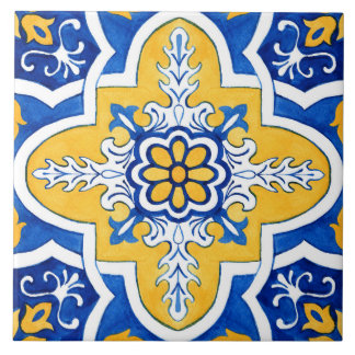 Carreau Carrelage en céramique bleu et jaune Azulejo.