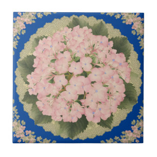 Carreau Carrelage en céramique bleu fleuri rose Hydrangea