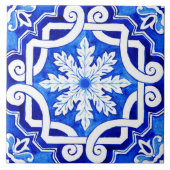 Carreau Carrelage en céramique bleu portugais Azulejo. (Devant)