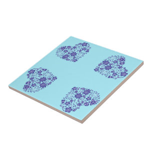 Carreau Carrelage en céramique bleue avec fleurs du coeur