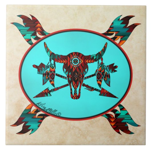 Carreau Carrelage En Céramique Buffalo Crâne Et Flèches (Devant)