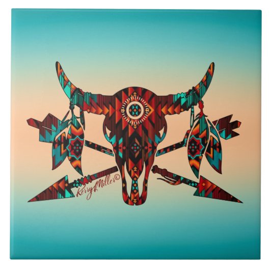 Carreau Carrelage En Céramique Buffalo Crâne Et Flèches (Devant)