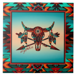 Carreau Carrelage En Céramique Buffalo Crâne Et Flèches