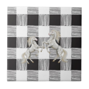 Carreau Carrelage en céramique Cheval blanc et noir plaid