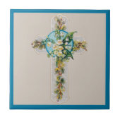 Carreau Carrelage en céramique croix et fleurs (Devant)