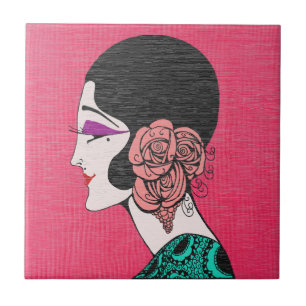 Carreau Carrelage en céramique de fille Flapper Art Déco a