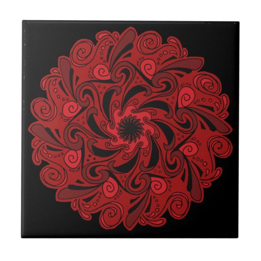 Carreau Carrelage en céramique de Mandala rouge et noir (Devant)