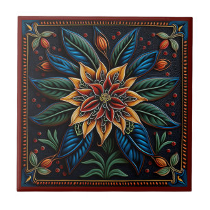 Carreau carrelage en céramique de style huichol mexicain