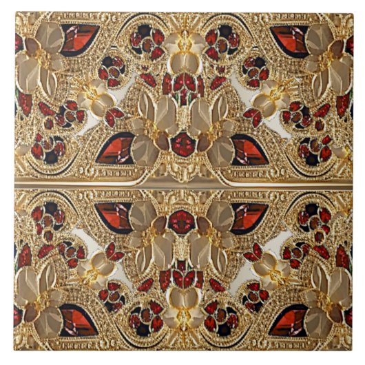 Carreau Carrelage en céramique en pierre rouge aux fleurs (Devant)