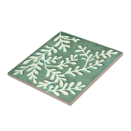 Carreau Carrelage en céramique feuille vert et blanc (Côté)