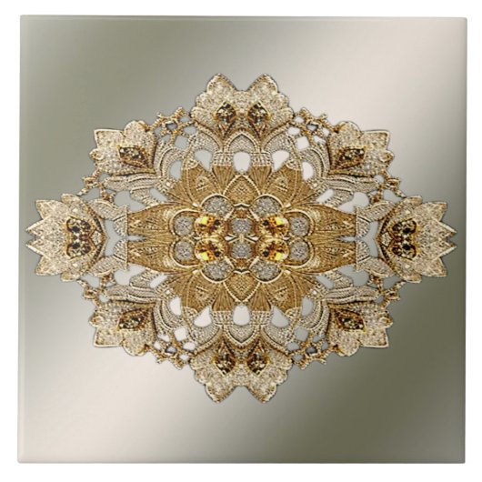 Carreau Carrelage en céramique fleurie or (Devant)