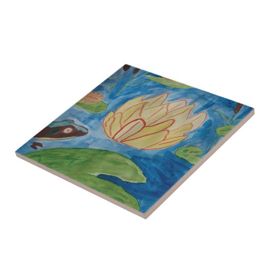 Carreau Carrelage en céramique grenouille et Nénuphar (Côté)