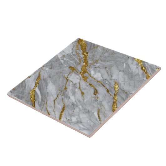 Carreau Carrelage en céramique gris foncé et marbre doré (Côté)