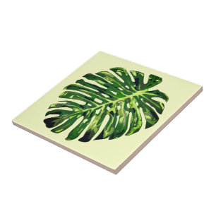 Carreau Carrelage en céramique jaune Feuille verte tropica