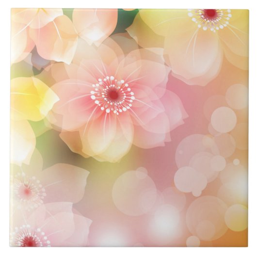 Carreau Carrelage en céramique - Jaune rose Floral Moderne (Devant)