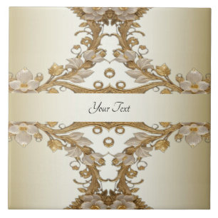 Carreau Carrelage en céramique or décoratif Fleurs blanche