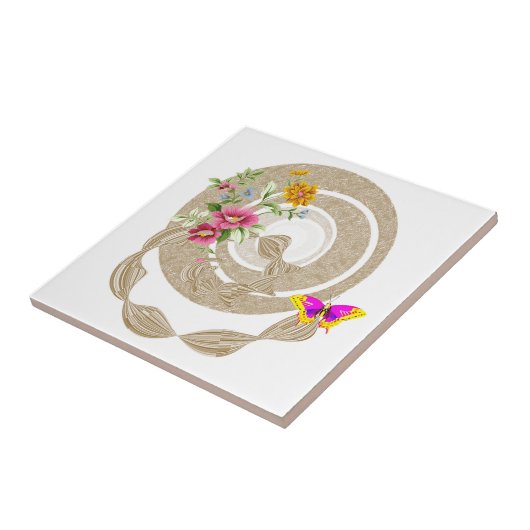 Carreau Carrelage en céramique Papillon beige Floral (Côté)
