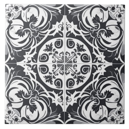 Carreau Carrelage en céramique portugaise noir et blanc (Devant)