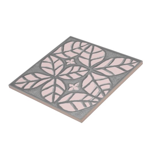 Carreau Carrelage en céramique, Rose clair et feuille gris (Côté)