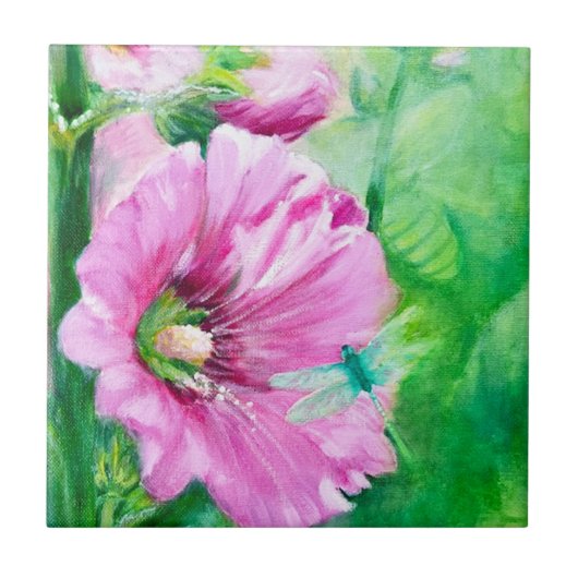 Carreau Carrelage en céramique rose fleuri (Devant)