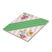 Carreau Carrelage en céramique rose rayure Floral (Côté)