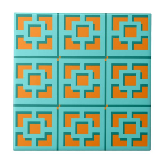 Carreau Carrelage en céramique Turquoise et Orange Trellis (Devant)