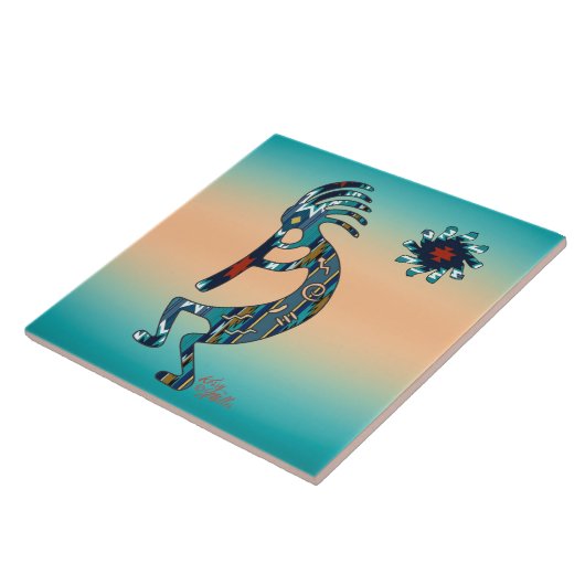 Carreau Carrelage en céramique Turquoise Kokopelli (Côté)