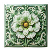 Carreau Carrelage en céramique vert et blanc Harmonie Flor (Devant)