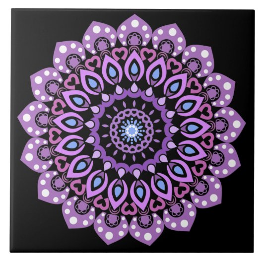 Carreau Carrelage en céramique violet et bleu Mandala (Devant)