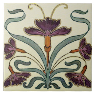 Carreau Carrelage en céramique - Violet Floral Art Nouveau