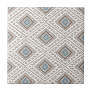 Carreau Carrelage ethnique Motif imprimé, bleu, écru, carr