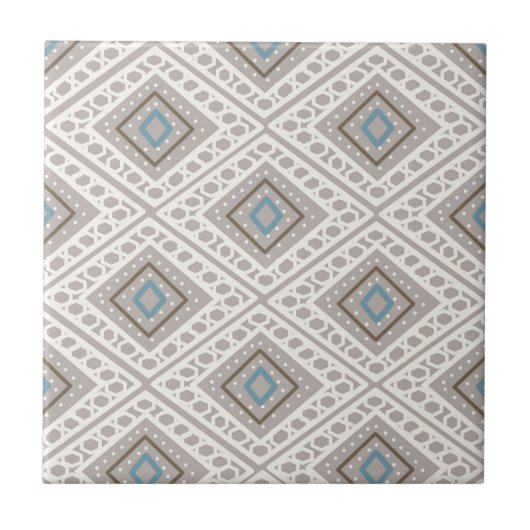 Carreau Carrelage ethnique Motif imprimé, bleu, écru, carr (Devant)