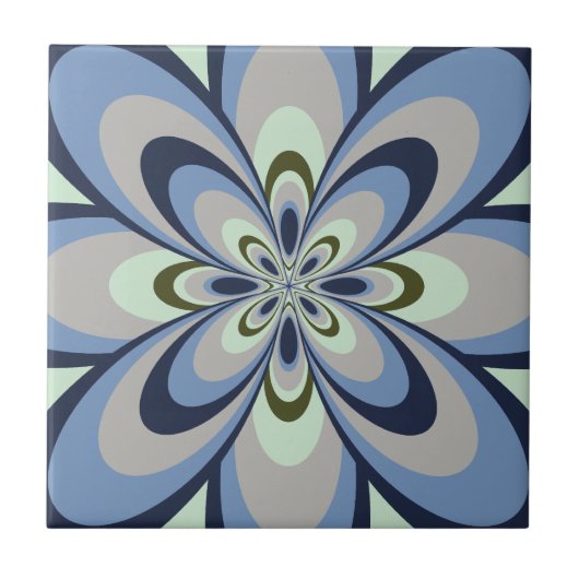 Carreau Carrelage, Fleur Abstraite 4, Bleu, Gris, Vert (Devant)