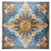Carreau Carrelage floral baroque Pat#18 Sky Blue Gold ID10 (Devant)