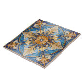 Carreau Carrelage floral baroque Pat#18 Sky Blue Gold ID10 (Côté)