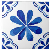Carreau Carrelage Floral Bleu Méditerranéen Aquarelle Pein (Devant)