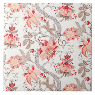 Carreau carrelage floral marron motif céramique