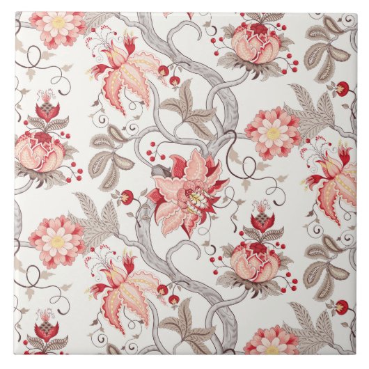 Carreau carrelage floral marron motif céramique (Devant)